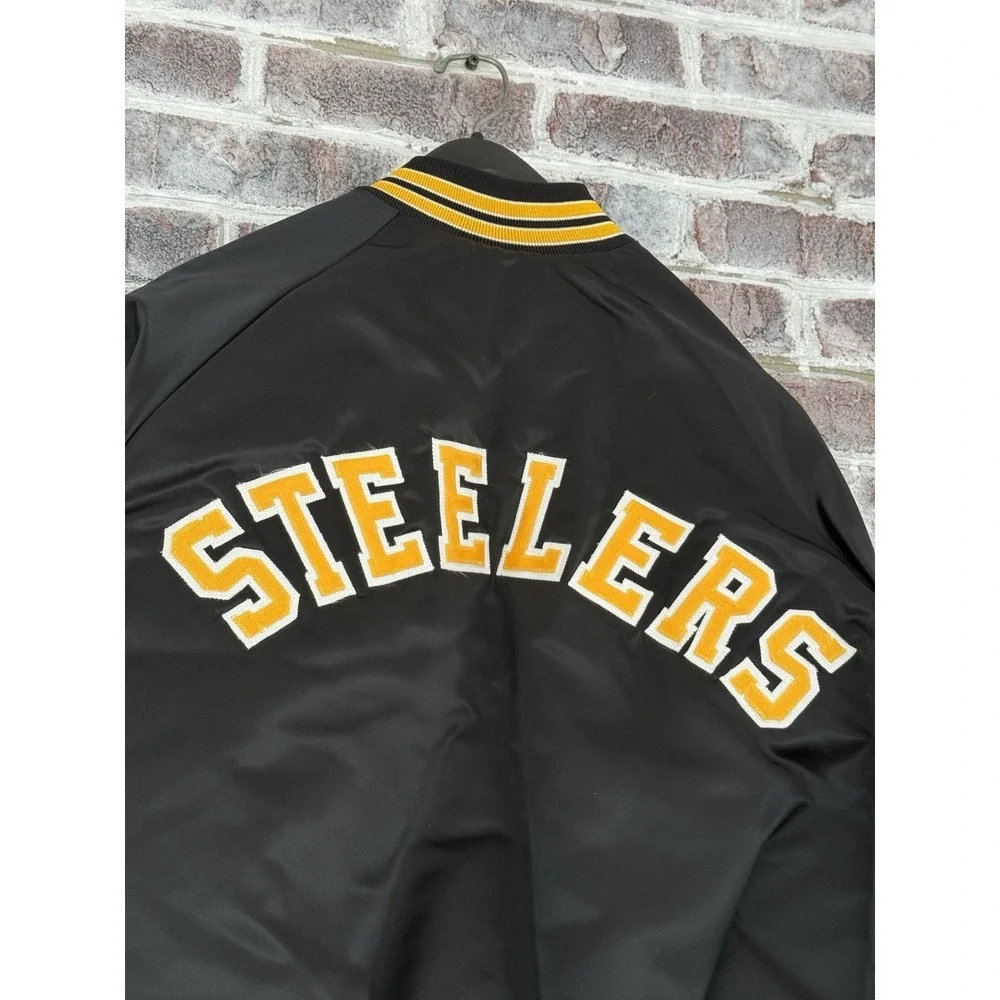 Vtg Pittsburgh Steelers Spell Out Men Large Satin Jacket Chalk Line Embroidered - Picture 3 of 16